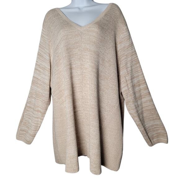 NWT Catherines Beige V-Neck Knit Sweater Women’s Plus Size 2X Soft Cotton Blend - Picture 1 of 10